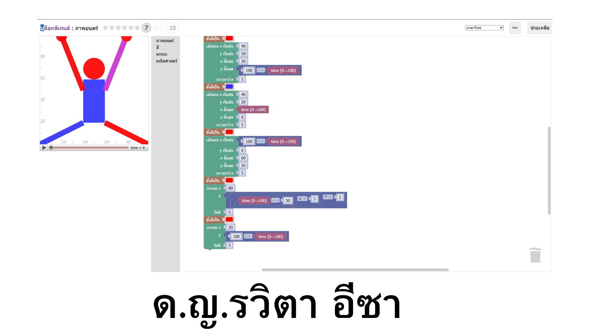 ประเมินผลผู้เรียนบนแพลตฟอร์ม blockly จากนั้นจึงนำไปใส่ canva เพื่อส่งคุณครู